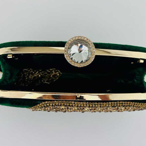 Women Lady Indian Gold Gemstones Clutch Purse Detachable Handle Wrist Crossbody - Picture 4 of 5